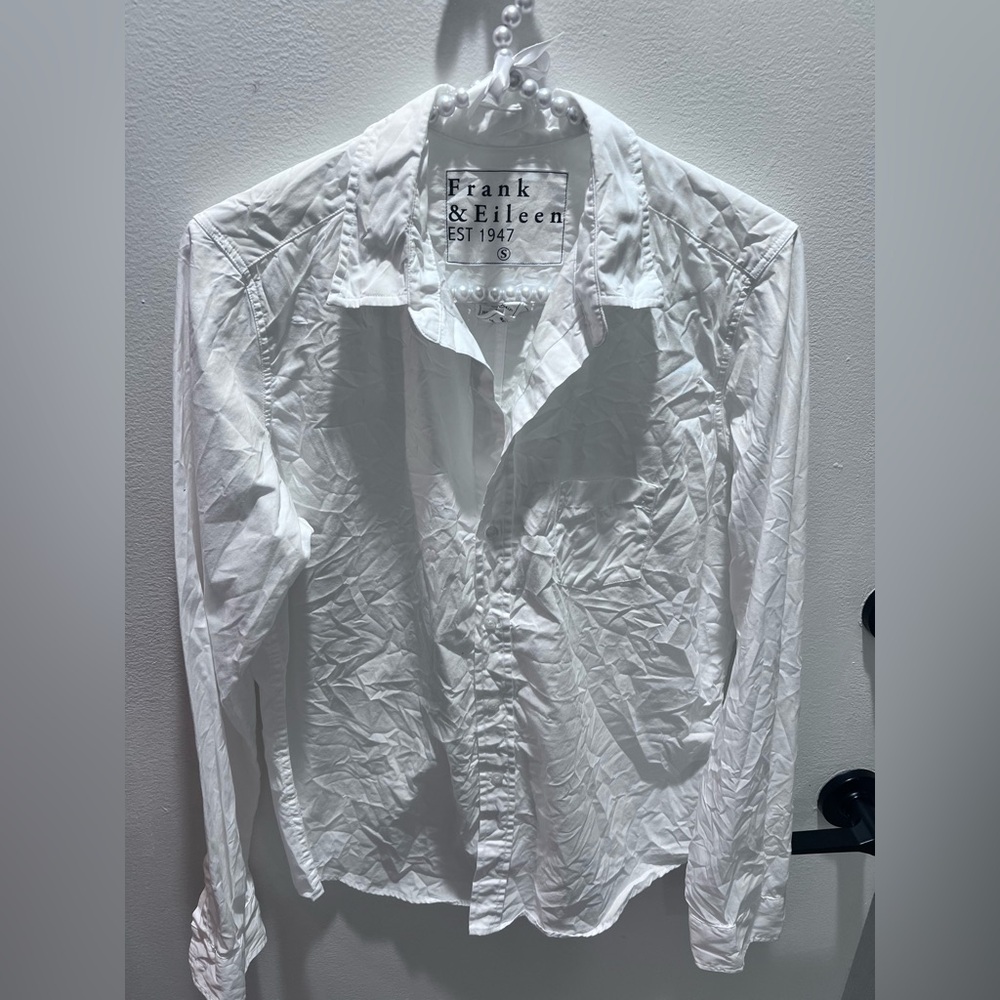 Frank & Eileen Frank & Eileen white Joedy crinkle button down shirt SzSmall EUC - Picture 5 of 9